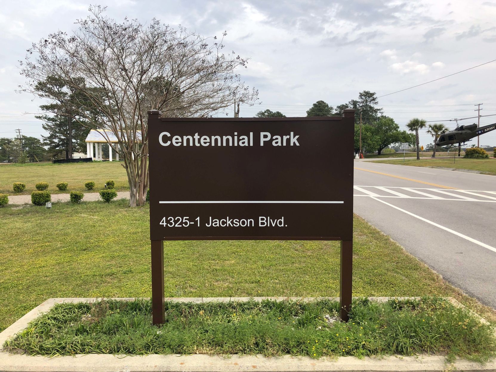 Centennial park at Fort Jackson sign